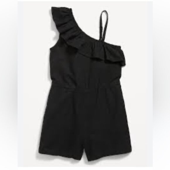 Old Navy Linen-Blend Ruffled One-Shoulder Romper Shorts Black - Picture 2 of 6